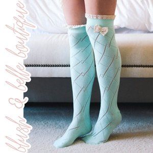 Knee High Lace Trim Bow Socks MINT